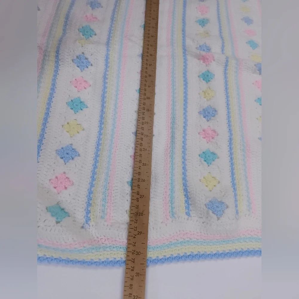Handmade White And Pastel Pink Blue Yellow 30x33 Inch Crib Baby Blanket